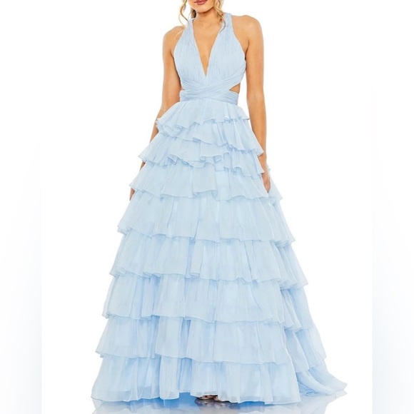 Mac Duggal 67988 NWT Chiffon Layered Cut Out Ballgown - Picture 1 of 5
